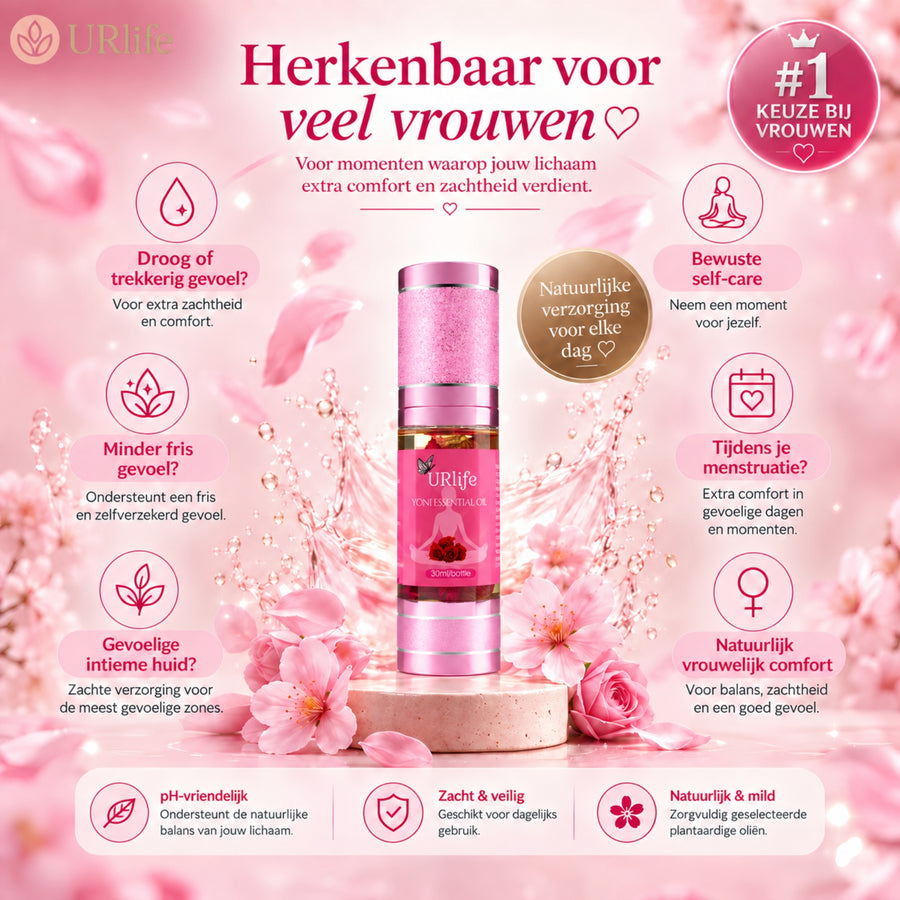 URlife Yoni Olie Rose – Natuurlijke Yoni Olie voor Intieme Verzorging met Zachte Rozengeur