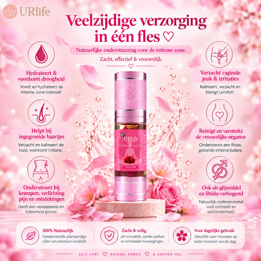 URlife Yoni Olie Rose – Natuurlijke Yoni Olie voor Intieme Verzorging met Zachte Rozengeur