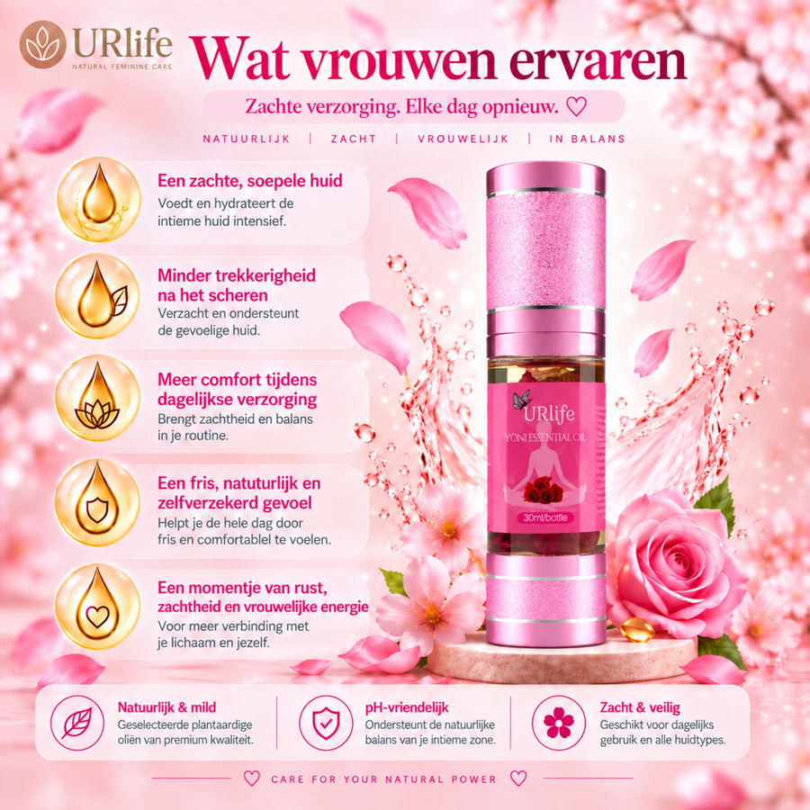 URlife Yoni Olie Rose – Natuurlijke Yoni Olie voor Intieme Verzorging met Zachte Rozengeur