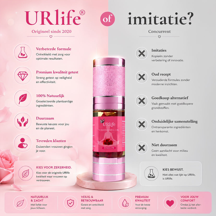 URlife Yoni Olie Rose – Natuurlijke Yoni Olie voor Intieme Verzorging met Zachte Rozengeur