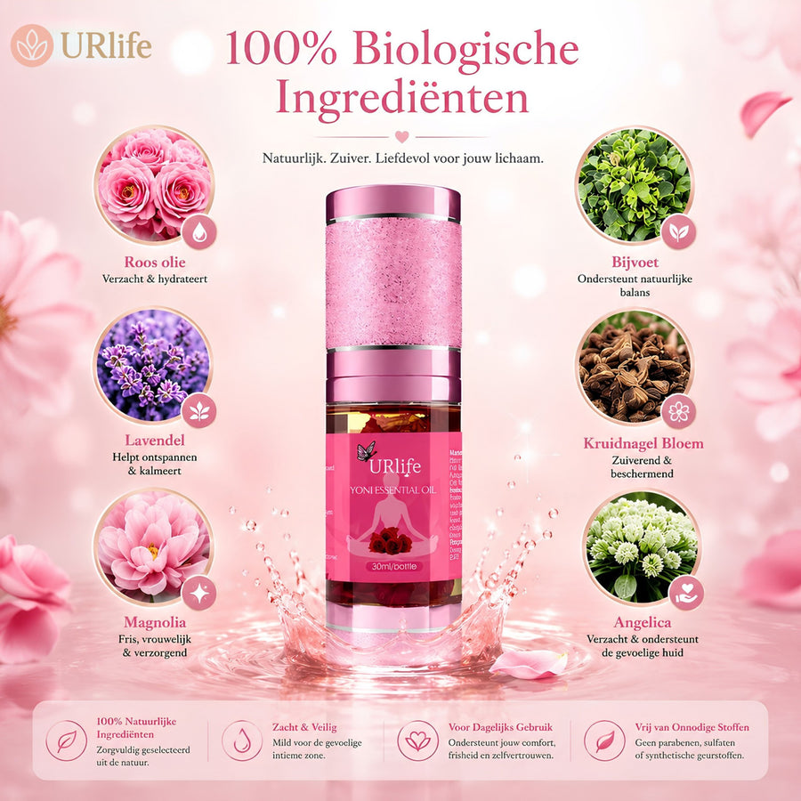 URlife Yoni Olie Rose – Natuurlijke Yoni Olie voor Intieme Verzorging met Zachte Rozengeur